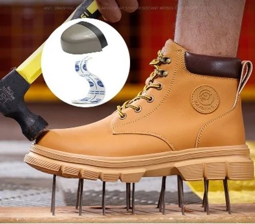 Leather Safety Shoes Work Shoes Steel Toe Men Puncture-protective Work Boots Anti-smash Protect Boots Indestructible Safety Lightweight
