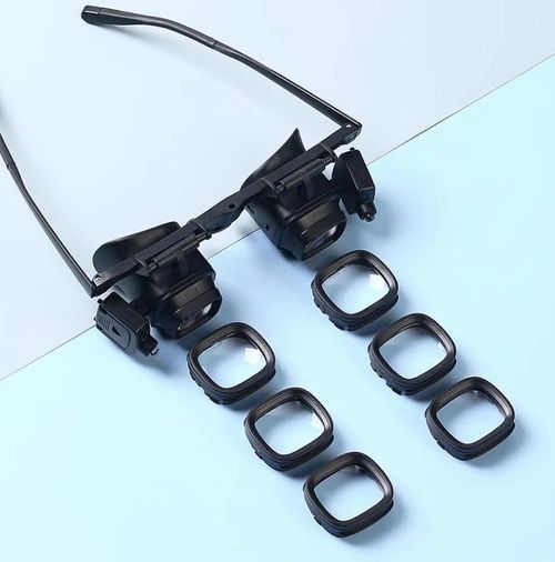 LED Glasses Magnifier 2X 4X 6X 10X 18X 24X 6 Interchangeable Lens Loupe Glasses Double Eye Jeweler Watches Repair Changable Lens