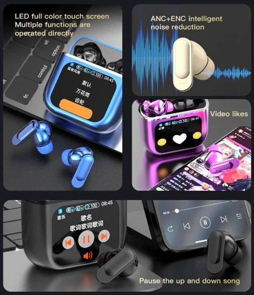 World-First Full Color Touch Screen TWS New Smart Touch Screen Display Noise-canceling Bluetooth Headphones