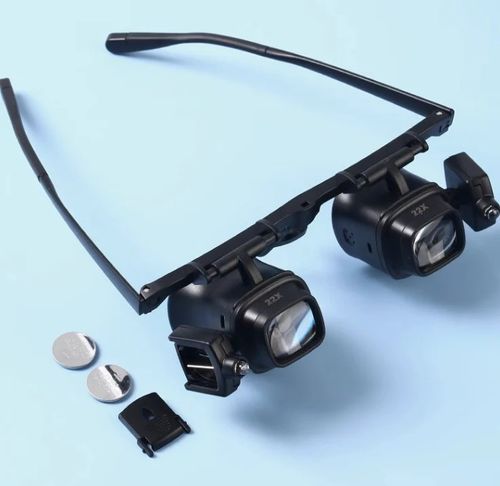 LED Glasses Magnifier 2X 4X 6X 10X 18X 24X 6 Interchangeable Lens Loupe Glasses Double Eye Jeweler Watches Repair Changable Lens