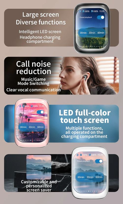 Full Color Touchscreen Slider TWS Wireless Bluetooth Headset Noise Canceling LCD screen Ultra-long Playtime