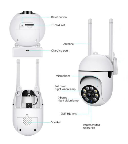 HD 1080P Mini Full Color Night Vision Wifi IP Camera Wireless Camera Full Color Night Vision Two Way Audio Motion Detection PTZ Dual Antenna Camera