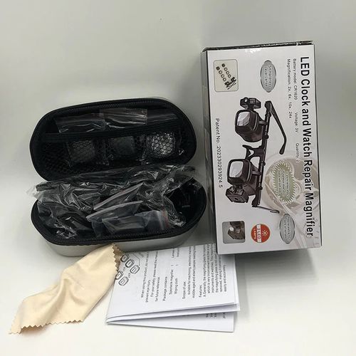 LED Glasses Magnifier 2X 4X 6X 10X 18X 24X 6 Interchangeable Lens Loupe Glasses Double Eye Jeweler Watches Repair Changable Lens