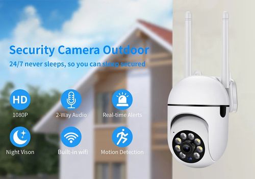 HD 1080P Mini Full Color Night Vision Wifi IP Camera Wireless Camera Full Color Night Vision Two Way Audio Motion Detection PTZ Dual Antenna Camera