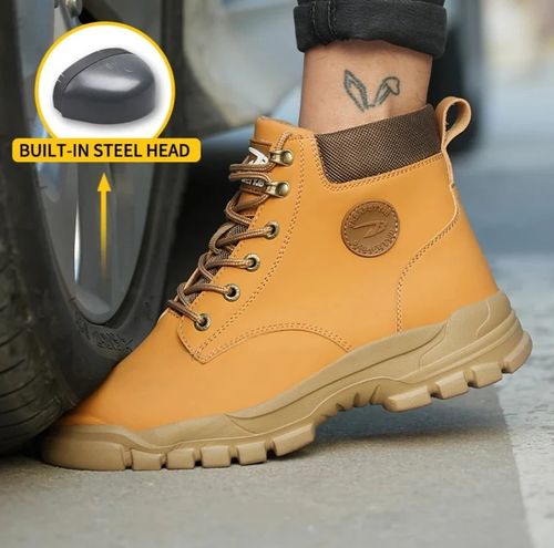 Leather Safety Shoes Work Shoes Steel Toe Men Puncture-protective Work Boots Anti-smash Protect Boots Indestructible Safety Lightweight