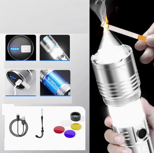 150000lumens M77 Laser Light Zoom Alloy Flashlight Built-in 6000mAh 26650 Rechargeable Battery With 360 Ring Sidelights Long Range