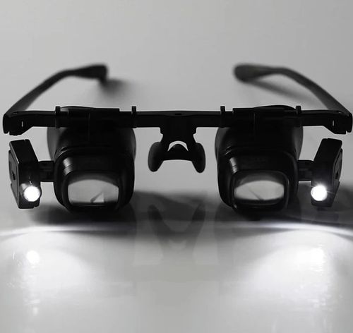 LED Glasses Magnifier 2X 4X 6X 10X 18X 24X 6 Interchangeable Lens Loupe Glasses Double Eye Jeweler Watches Repair Changable Lens