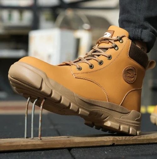 Leather Safety Shoes Work Shoes Steel Toe Men Puncture-protective Work Boots Anti-smash Protect Boots Indestructible Safety Lightweight