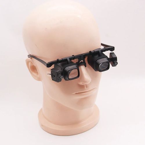 LED Glasses Magnifier 2X 4X 6X 10X 18X 24X 6 Interchangeable Lens Loupe Glasses Double Eye Jeweler Watches Repair Changable Lens