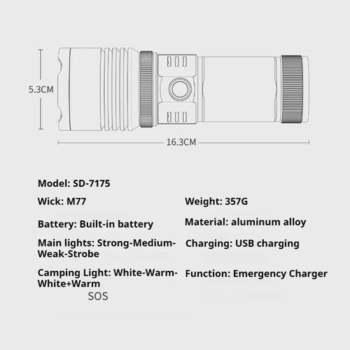 150000lumens M77 Laser Light Zoom Alloy Flashlight Built-in 6000mAh 26650 Rechargeable Battery With 360 Ring Sidelights Long Range