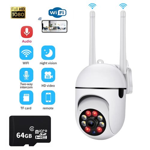 HD 1080P Mini Full Color Night Vision Wifi IP Camera Wireless Camera Full Color Night Vision Two Way Audio Motion Detection PTZ Dual Antenna Camera
