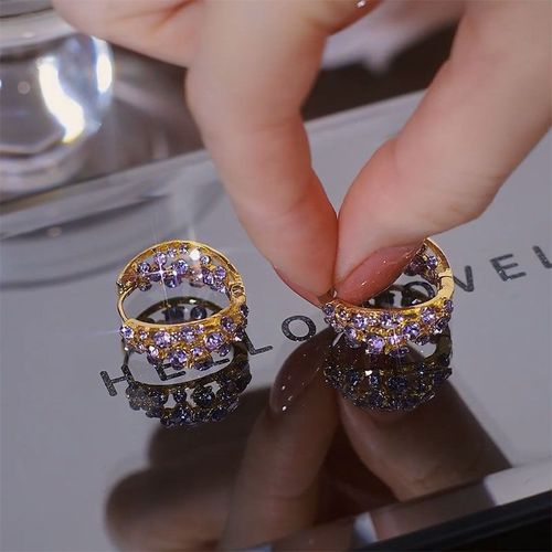 Purple Full Diamond Zircon Earrings