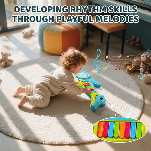 Baby Dinosaur Toys 12 Months+, Educational Cartoon Guitar for Toddlers, Infant 1St First Interactive Learning Birthday Present, Baby Music Toys for 1 Year Old Boys And Girls, Educational Piano Toys with Animal Sound And Light, 1St Birthday Gifts