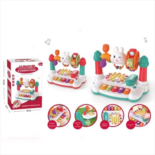 New 16 In 1 Rotating Music Piano Keyboard Plastic Rabbit Piano multifunctional Early Educational Educational Music Toddlers