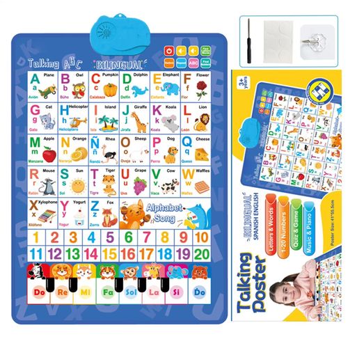 Talking Wall Charts for Kids Bilingual Alphabet Numbers English & Spanish Learning Poster with Music for Kids Boys Girls Age 1-6