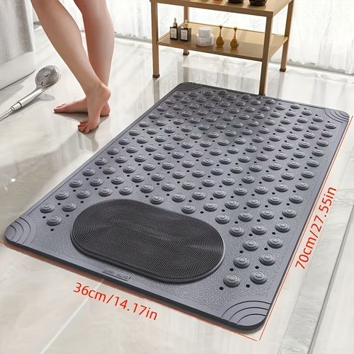 Non-Slip PVC Bath Mat with Massage Buttons - Light Blue & Multi-Color Polka Dot Pattern, Rectangular Shower and Bathroom Safety Mat, 0.9cm Thick, Durable PVC Material, Bath Accessories