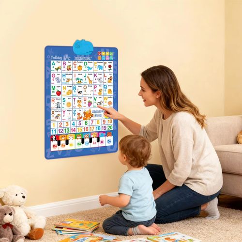 Talking Wall Charts for Kids Bilingual Alphabet Numbers English & Spanish Learning Poster with Music for Kids Boys Girls Age 1-6