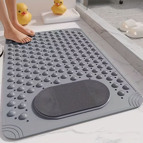 Non-Slip PVC Bath Mat with Massage Buttons - Light Blue & Multi-Color Polka Dot Pattern, Rectangular Shower and Bathroom Safety Mat, 0.9cm Thick, Durable PVC Material, Bath Accessories