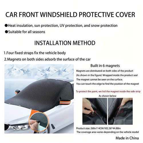 Magnetic Snow Cover for Windshield, Oxford Cloth Thickened Antifreeze Sunshade, Heat And Snow Protection