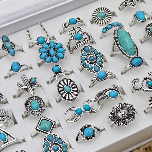 15pcs Lot Vintage Bohemian Flower Rings for Women Ethnic Silvery Teardrop Ring Set Jewelry Party Gift Wholesale