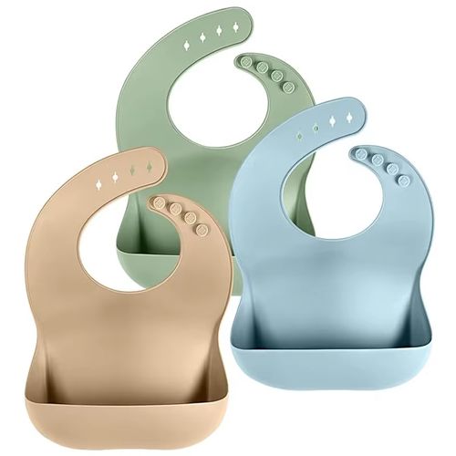 PandaEar Silicone Bibs for Babies Toddlers Adjustable Waterproof Soft Durable Bibs for eating with Large Pocket Food Catcher