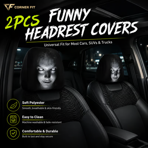 Funny Cartoon Car Headrest Covers – 2PCS Universal Fit