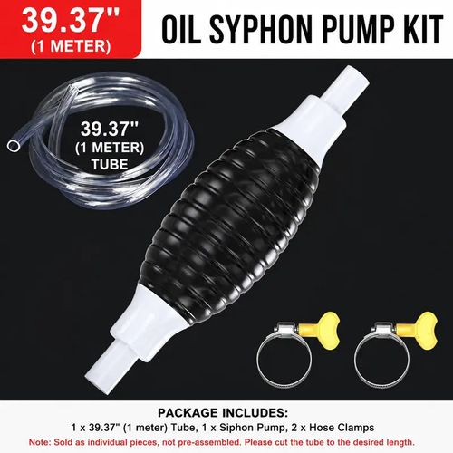 Manual Siphon Pump Kitwith 1M Hose, Rubber PumpBulb & 2 Hose Clamps,Liquid Transfer Pump forFuel Water Oil, Car BoatMotorcvcle