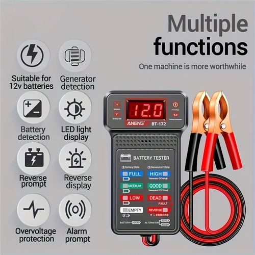 Smart car battery tester, suitable for home self-testing and repair shops, one-click diagnosis of lifespan and capacity, rapid fault detection, intuitive data display, compatible with multiple car models, usable in 10 different scenarios