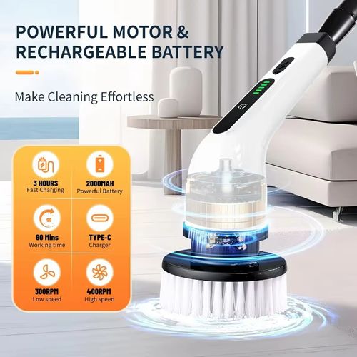 2026 Electric Rotating Floor Scrubber, Rechargeable Cleaning Brush, Shower Floor Scrubber, with 9 Brush Heads, 2H Power Dual Spe