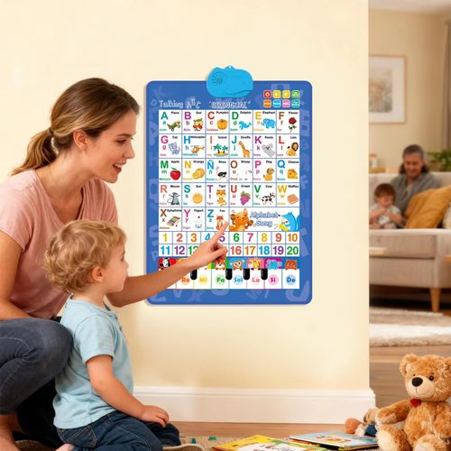 Talking Wall Charts for Kids Bilingual Alphabet Numbers English & Spanish Learning Poster with Music for Kids Boys Girls Age 1-6