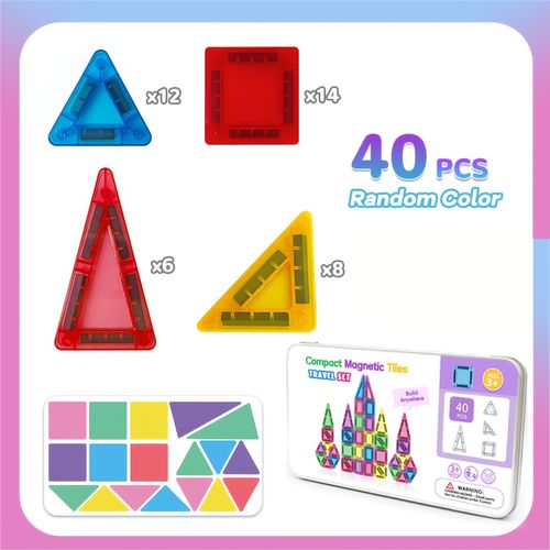 40-Pcs Mini Magnetic Building Blocks Magnet Toy Set with Tin Box, Portable for Kids, Stacking Architect 3D Construction Parent-Child Interactive Toy, Boy Girl Toys, Suitable for Children's Day, Christmas, Halloween, Thanksgiving, Birthday Gifts