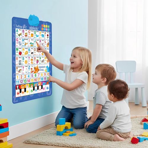 Talking Wall Charts for Kids Bilingual Alphabet Numbers English & Spanish Learning Poster with Music for Kids Boys Girls Age 1-6