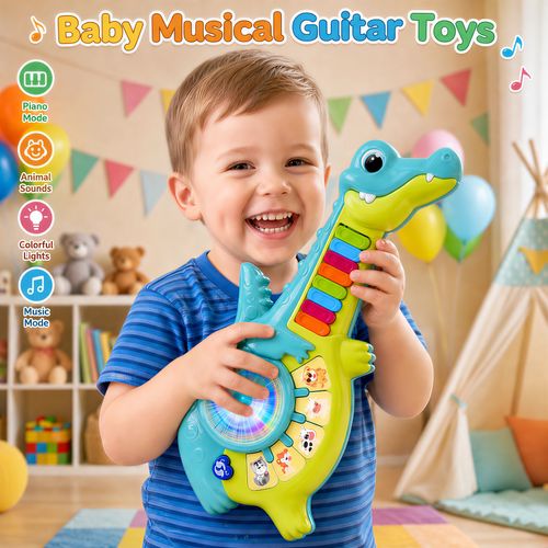 Baby Dinosaur Toys 12 Months+, Educational Cartoon Guitar for Toddlers, Infant 1St First Interactive Learning Birthday Present, Baby Music Toys for 1 Year Old Boys And Girls, Educational Piano Toys with Animal Sound And Light, 1St Birthday Gifts