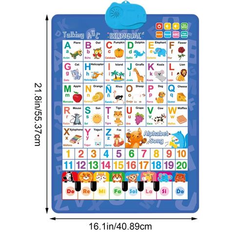 Talking Wall Charts for Kids Bilingual Alphabet Numbers English & Spanish Learning Poster with Music for Kids Boys Girls Age 1-6
