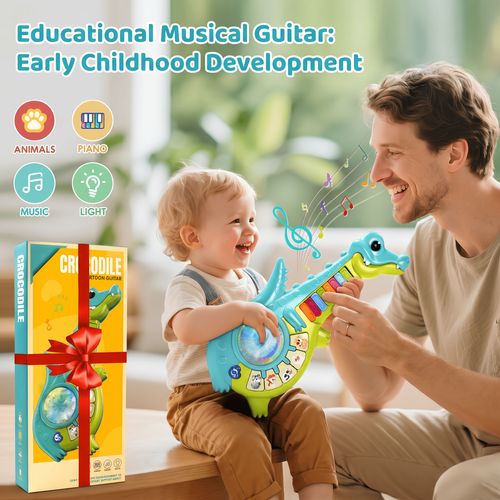 Baby Dinosaur Toys 12 Months+, Educational Cartoon Guitar for Toddlers, Infant 1St First Interactive Learning Birthday Present, Baby Music Toys for 1 Year Old Boys And Girls, Educational Piano Toys with Animal Sound And Light, 1St Birthday Gifts