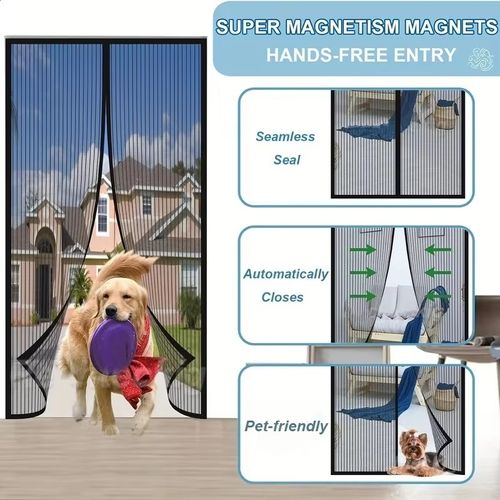 Magnetic Screen Door, Pet Friendly, Easy To Install, with Magnetic Door Curtain for Insect Control, Ventilation, and Security