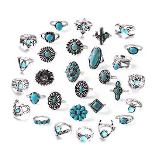 15pcs Lot Vintage Bohemian Flower Rings for Women Ethnic Silvery Teardrop Ring Set Jewelry Party Gift Wholesale