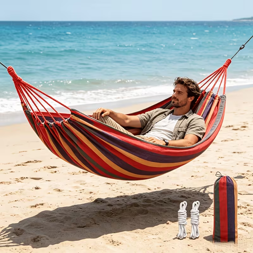 Thickened Wear-Resistant Patio Hammock, Outdoor Hammock, Park Hammock, Garden Hammock. Suitable for Outdoor Patio Leisure, Fishing, and Entertainment. Ideal for Outings, the Patio Hammock Helps Relieve the Fatigue and Tension of the Day. When Not