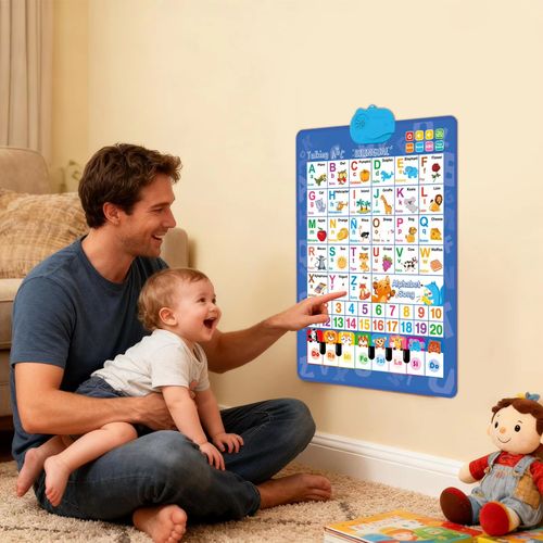 Talking Wall Charts for Kids Bilingual Alphabet Numbers English & Spanish Learning Poster with Music for Kids Boys Girls Age 1-6