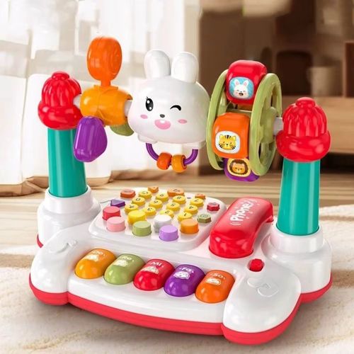 New 16 In 1 Rotating Music Piano Keyboard Plastic Rabbit Piano multifunctional Early Educational Educational Music Toddlers