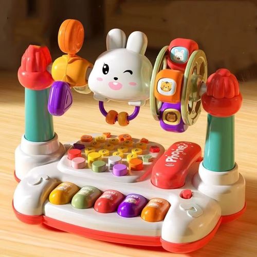 New 16 In 1 Rotating Music Piano Keyboard Plastic Rabbit Piano multifunctional Early Educational Educational Music Toddlers