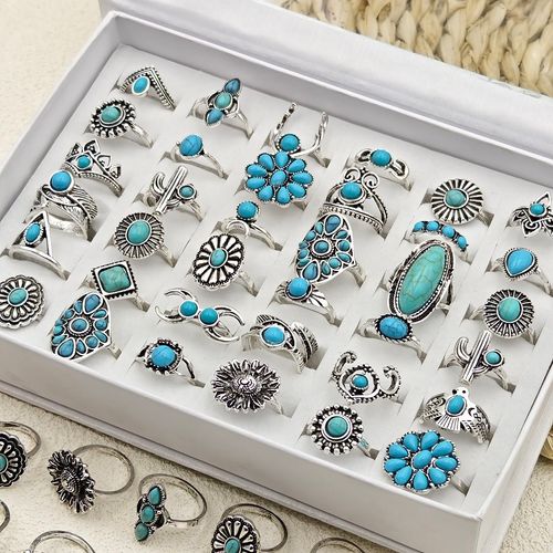 15pcs Lot Vintage Bohemian Flower Rings for Women Ethnic Silvery Teardrop Ring Set Jewelry Party Gift Wholesale