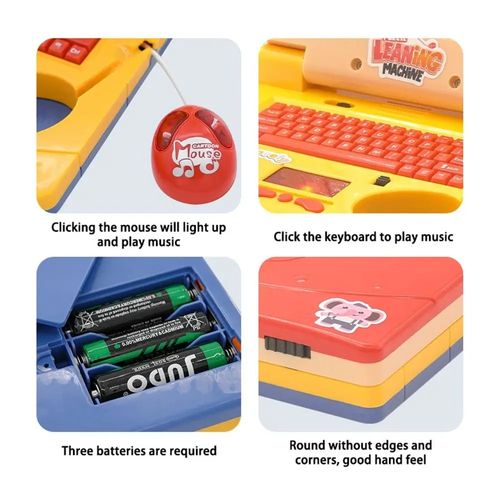Plastic Toddler Educational Laptop LED Display Battery Mini Simulation Notebook Music Function Multi-function