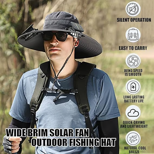 Sale- Wide Brim Solar Fan Outdoor Fishing Hat-Solar & USB Charging
