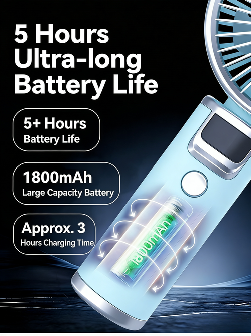 FS-8310B Portable Handheld Fan Electroplated 3-Phase Brushless Motor 1800mAh Battery Powerful Airflow  Ideal for Outdoor & In-Car Use Digital Display