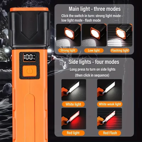 DY-01 Multi-functional handheld flashlight, work light with COB side beam, telescopic zoom, 7 modes, magnetic head.