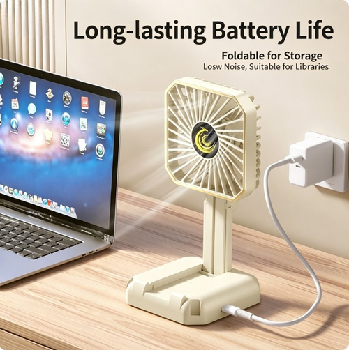 TX-FS02 Foldable Handheld Mini Fan Rechargeable, Doubles as a Phone Stand  Portable USB Desktop Fan