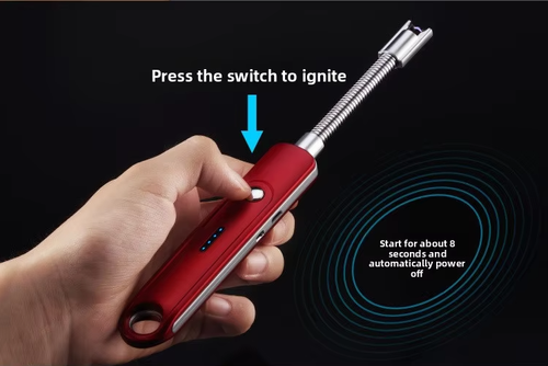 360-degree rotatable USB rechargeable single arc digital kitchen lighter, classic metal, windproof lithium battery, barbecue, camping