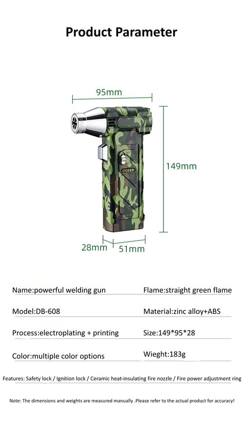 Windproof Jet Torch Lighter Green & Blue Jet Flame Ignition Outdoor Welding Moxibustion Whistle Compass Thermometer and Rope