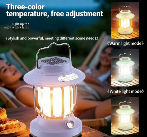 Retro solar LED tent lamp, creative ABS body, multi-functional outdoor garden camping lamp